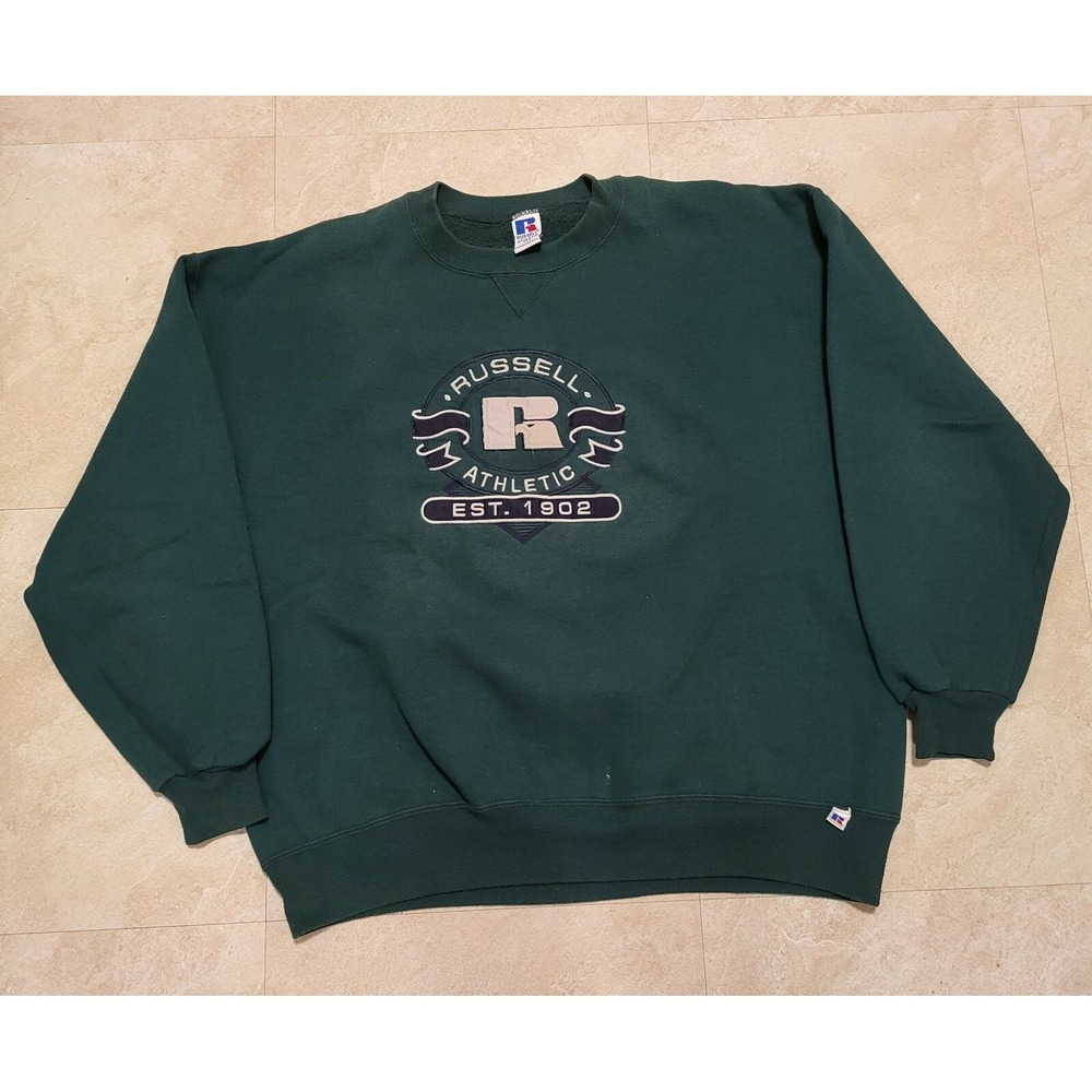 VTG BOOT? 90s Russell Athletic Brand‎ Embroidered Sweatshirt Mens 2XL READ